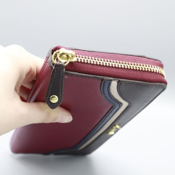 Coach Leather Zip Around Wallet Burgundy Classic Retro Timeless Old Money Preppy - Picture 9 of 15